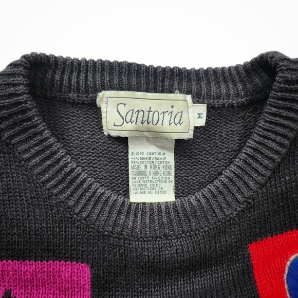 Vintage 90s Santoria Abstract Patchwork Sweater – Playing Card Graphic - Picture 3 of 6